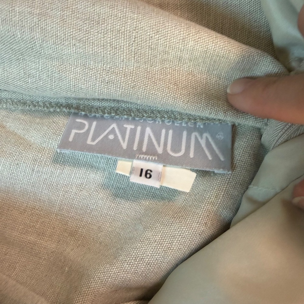 Vintage Dorothy Schoelen Platinum Pant 90s Linen Blend Prairie | Cream Red | 16 - Picture 2 of 9